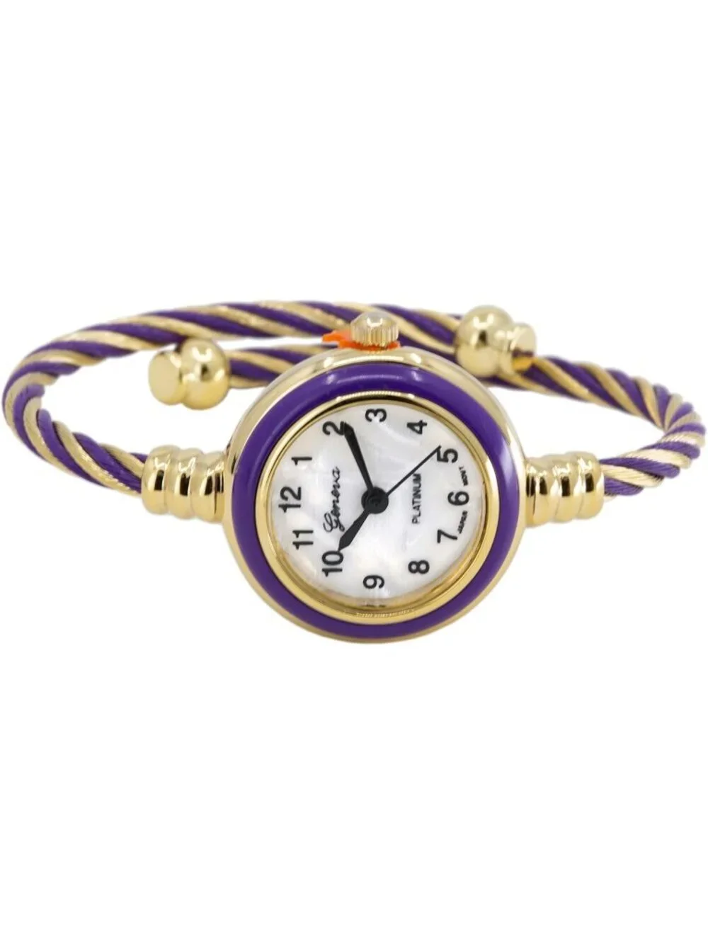 Women's Gold And Purple Analog Elegant Cable Cuff Arabic Numbers Bracelet Watch